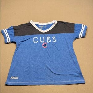 Chicago Cubs Women's V-Neck Short Sleeve Tee in Blue and Charcoal